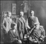 The House of Renoir. seated Greta Prozar and Auguste Renoir, standing Claude Renoir, Matisse & Pierre Renoir.